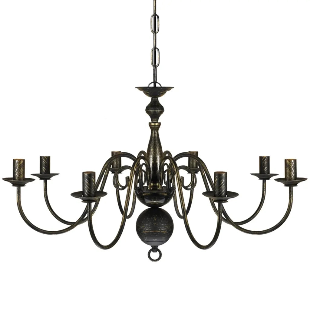Lampadario Stile Antico Metallo Nero Lampadine 8 x E14 cod mxl 48458