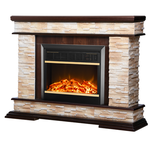 Camino Elettrico da Pavimento 88x118x30,5 cm Effetto Fiamma 1500W Stone & Mars Noce
