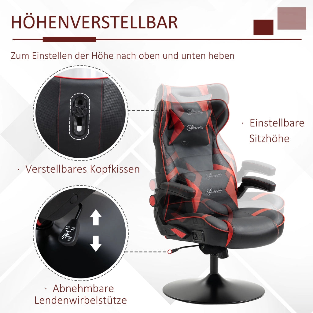 Sedia gaming con altoparlanti bluetooth altezza regolabile poggiatesta e supporto lombare pelle rigenerata rossa