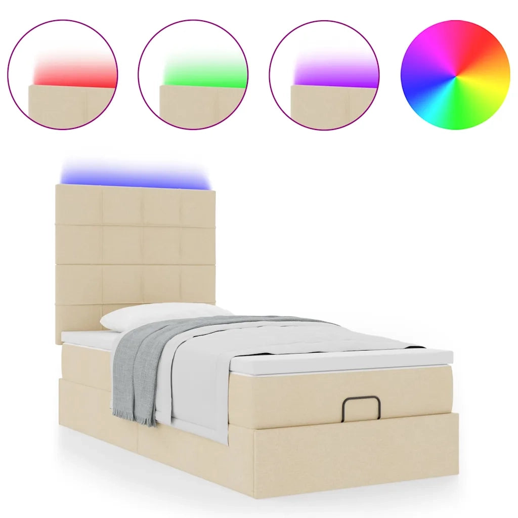 Pouf Letto con Materasso e LED Crema 90x200 cm in Tessuto 3313980
