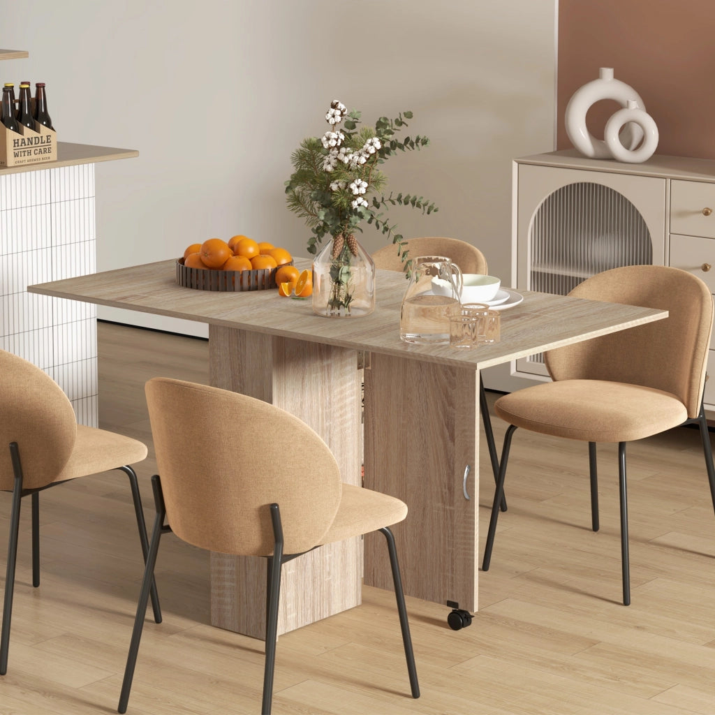 Tavolo da pranzo pieghevole con ruote e ripiani ¨C zephmum ¨C naturale 140x80x74