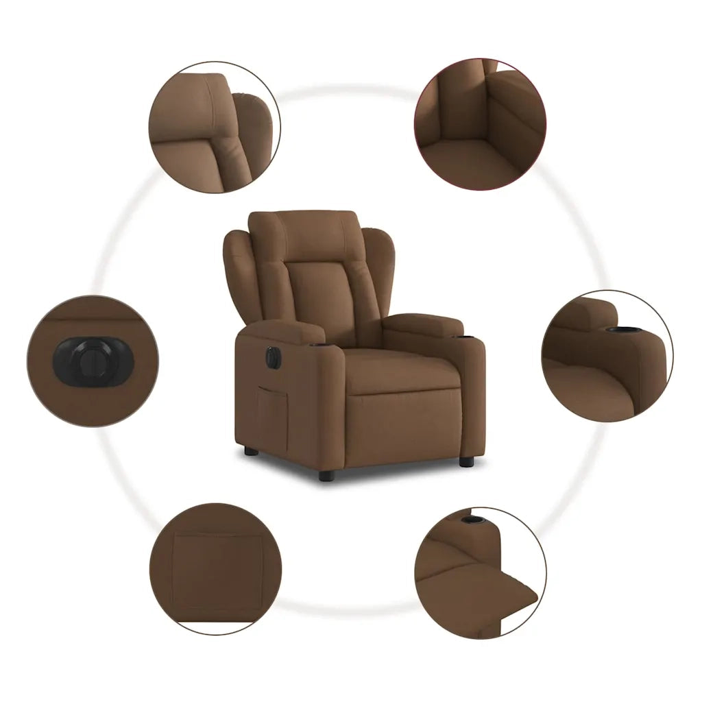 Poltrona | Sedia Relax Elettrica Reclinabile Marrone in Tessuto