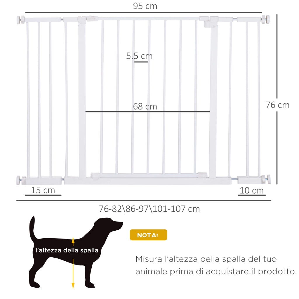 EasyComfort Cancellino per Cani di Sicurezza Estensibile da 76-107cm Montaggio a Pressione, Metallo e Plastica, Bianco