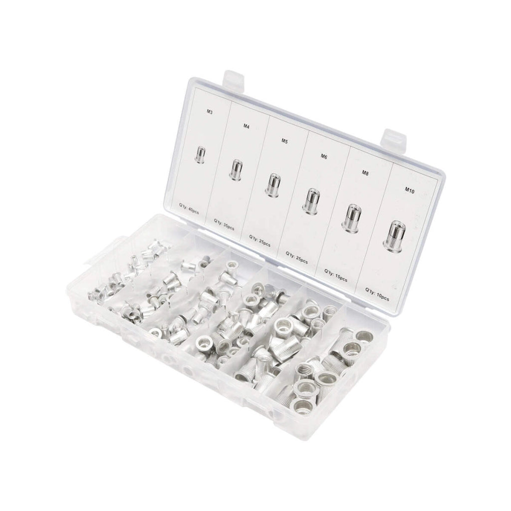 Set di dadi ribattini con bordo in alluminio, 150 pezzi
