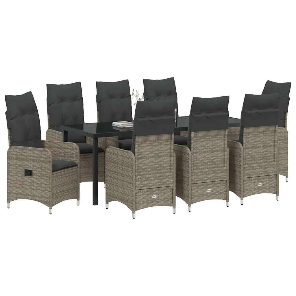 Set da Pranzo per Giardino con cuscino 9 pcs Grigio polyrattan 3379652