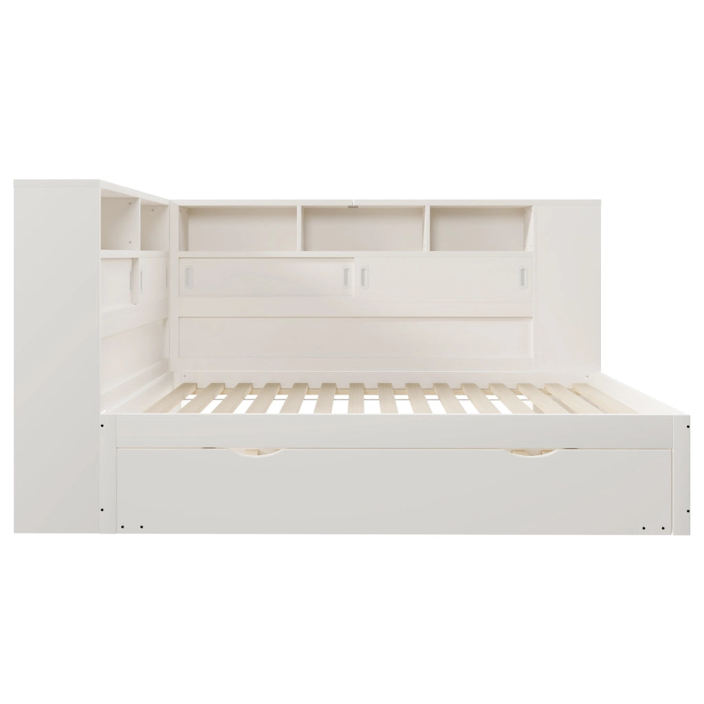 Letto singolo bianco 90x200 cm per bambini con letto estraibile e contenitore