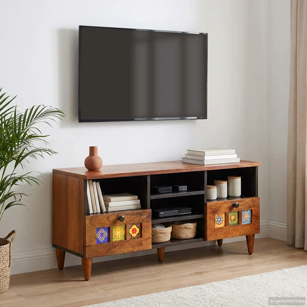 Mobile TV Noce 100 x 33 x 46 cm Legno di mango massello 4018242