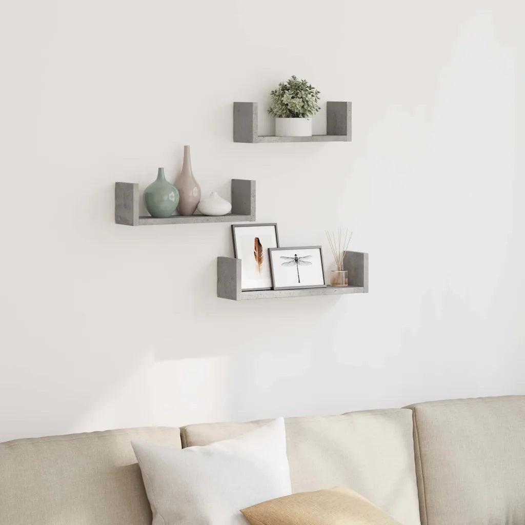 3 pz Mensole a Muro | Scaffale Parete | Ripiano a parete Grigio Cemento in Truciolato
