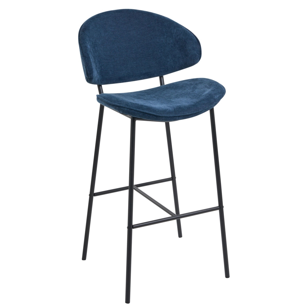 Set di 2 sgabelli da bar con sedile imbottito in tessuto blu marino senza braccioli schienale curvo stile moderno