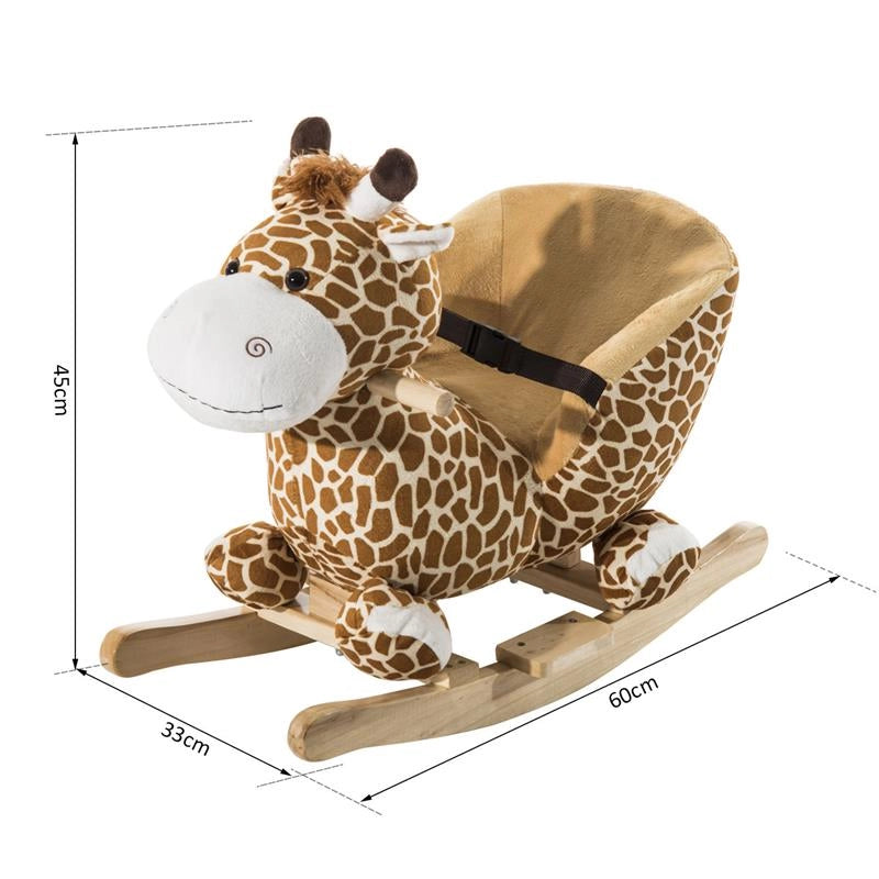 DONDOLO IN LEGNO GIRAFFA PER BAMBINI IN MORBIDO PELUCHE CON SUONI