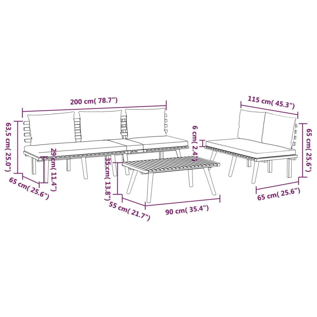 Set Divani da Giardino 3 pz con Cuscini in Massello di Acacia 3087012