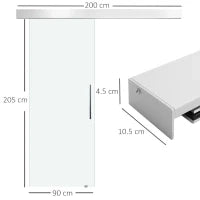 Porta Scorrevole Interna in Vetro Smerigliato con Binario B1 e Maniglia per Bagno Cucina Studio Vetro 205x 90x 0.8cm