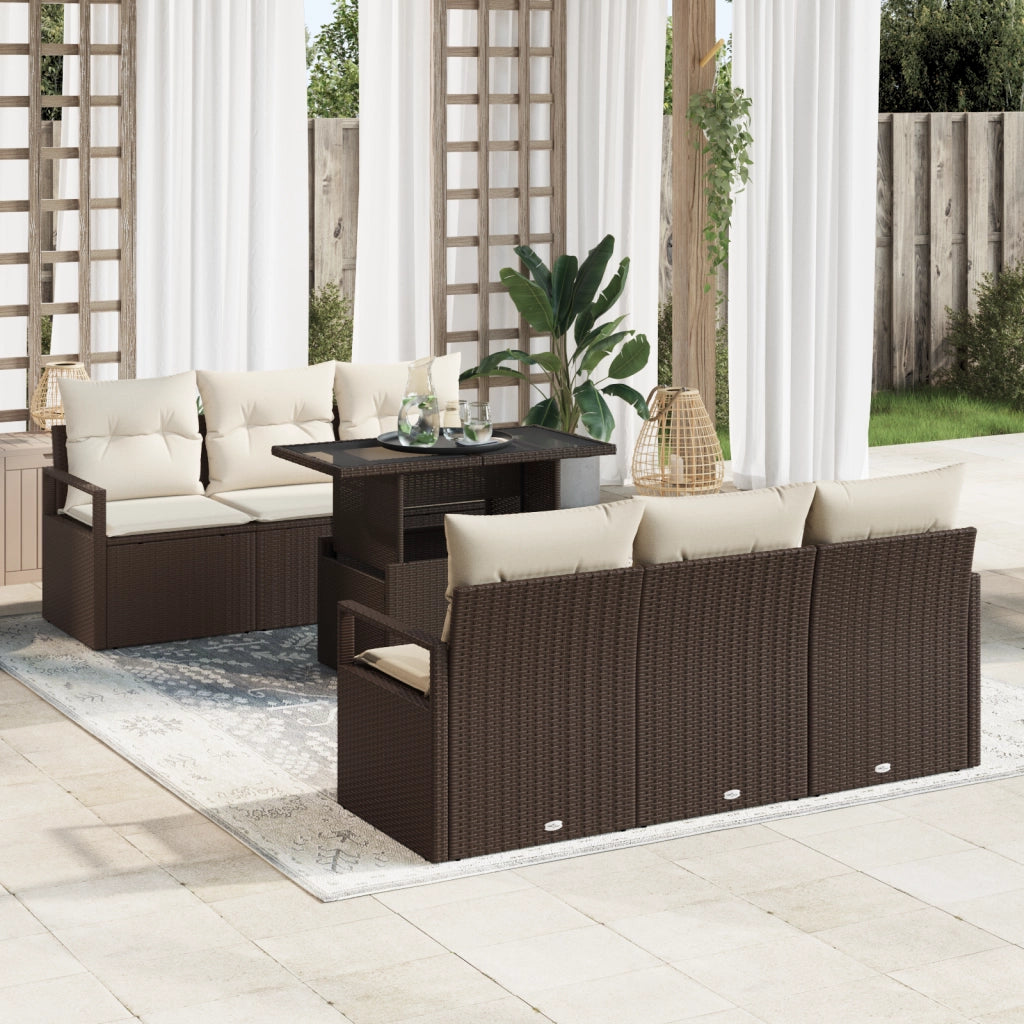 Set Divano da Giardino 7 Pezzi con Cuscini in Rattan Sintetico Marrone