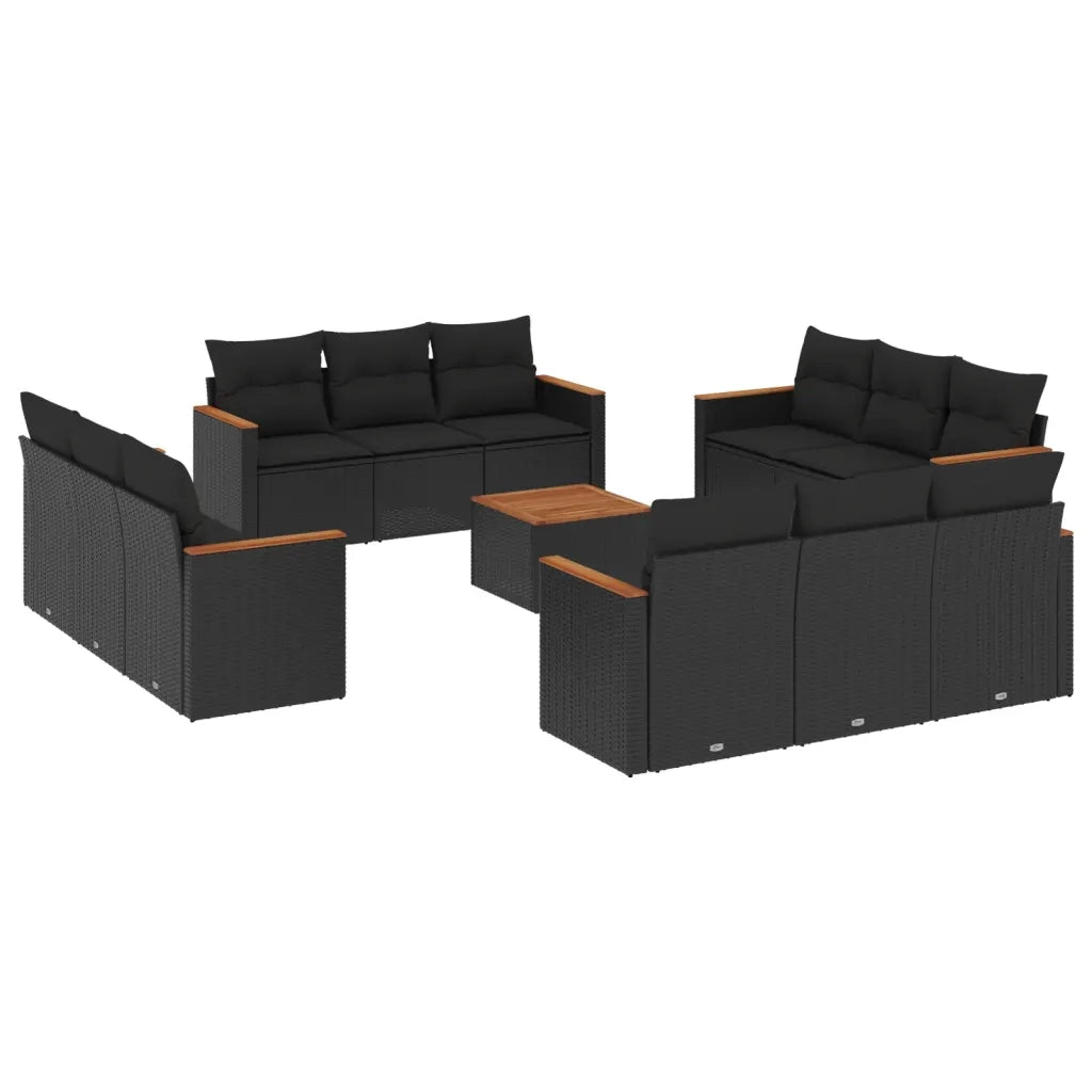 Set Divani da Giardino 13pz con Cuscini Nero in Polyrattan 3258240