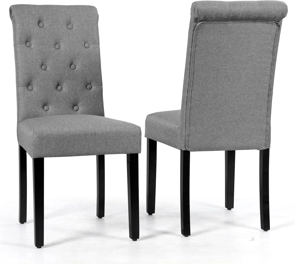 2 Seide Sala da Pranzo 43 x 61 x 100 cm, Seidie Cucina Laterali in Tessuto Rivestito con Gambe in Legno di Gomma, Tessuto di Lino Traspirante e Spugna ad Alta Densità (Beige)