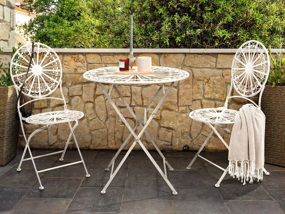 Tavolo da bistrot da giardino in ferro bianco pieghevole all'aperto Effetto affilato Resistenza alla ruggine UV Stile retrò francese