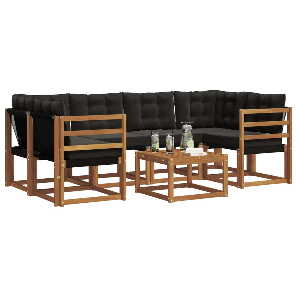 Set di divani da esterno con cuscino 7 pcs Naturale e Nero