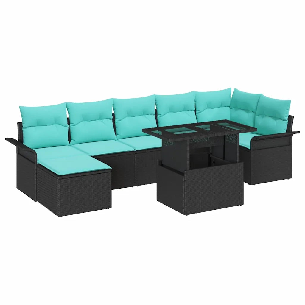 Set Divano da Giardino con cuscino 8 pcs Nero polyrattan 3348332
