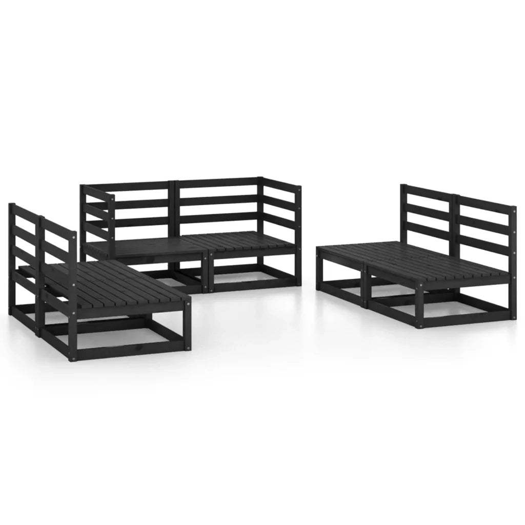 Set Divani da Giardino 6 pz Nero in Legno Massello di Pino 3075413