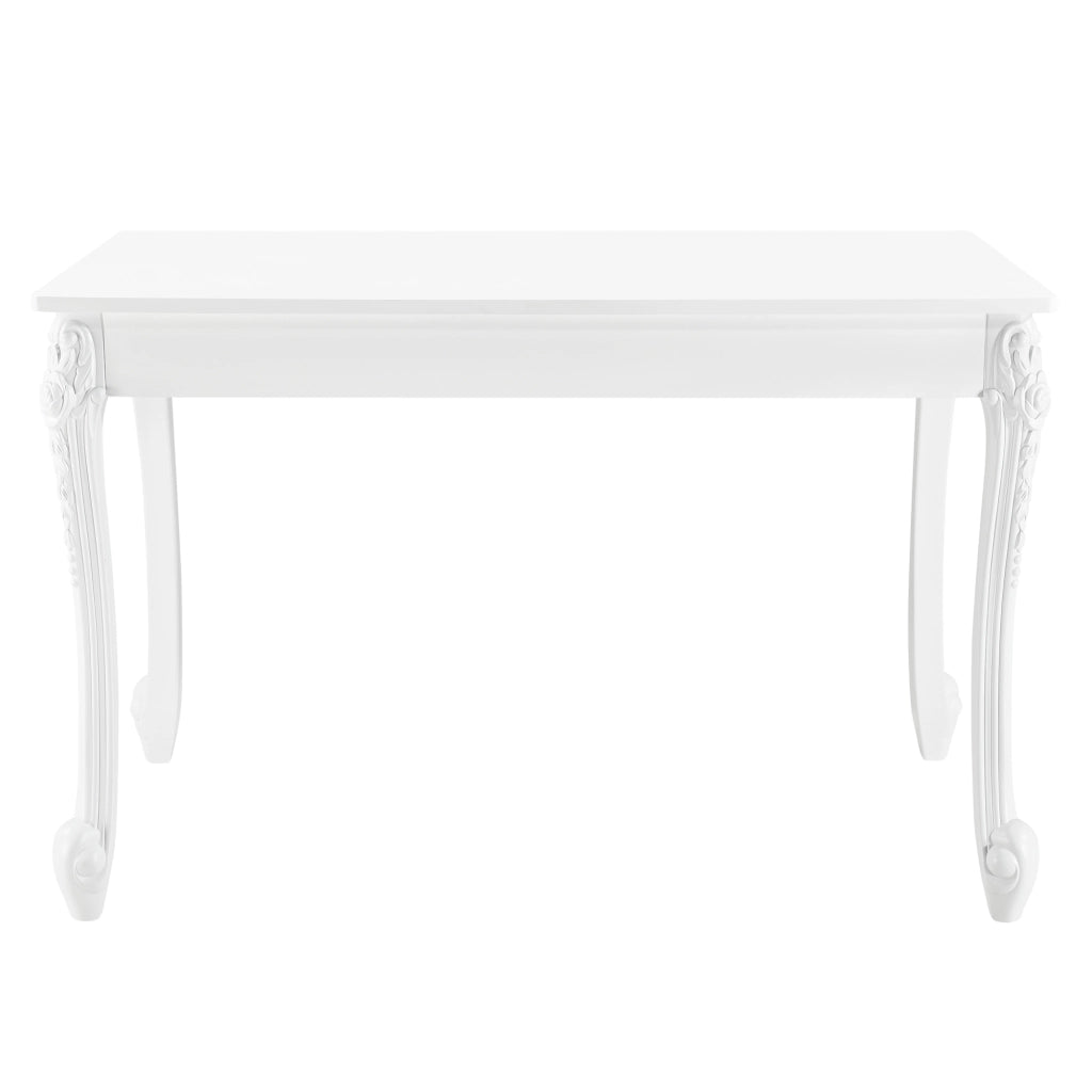 Tavolo da Pranzo Bianco in Stile Barocco con Decoro Floreale 116 x 66 x 76 cm Tavolo Rettangolare con Gambe di Plastica Tavolo da Sala Pranzo Fino a 4 Posti