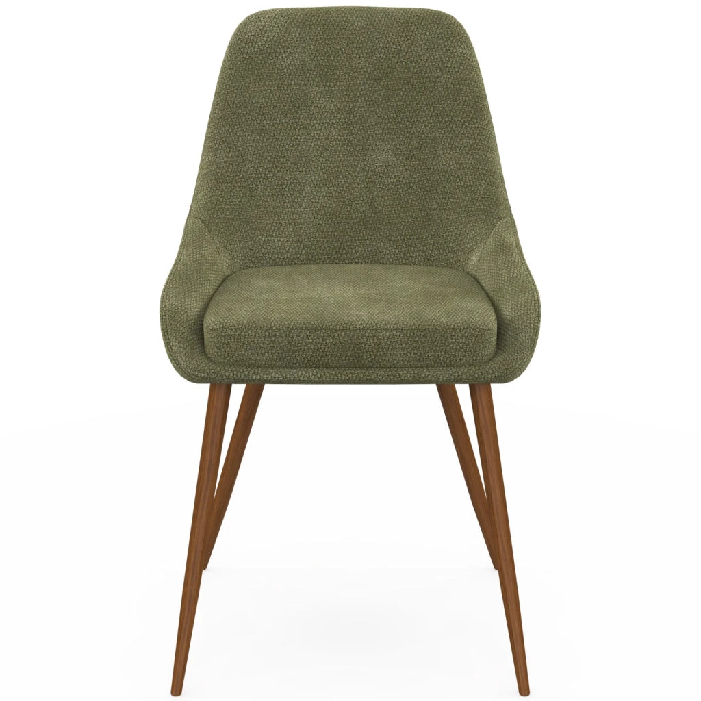 IDMarket - Set di 4 sedie THALYA in tessuto ciniglia verde e gambe effetto noce con braccioli