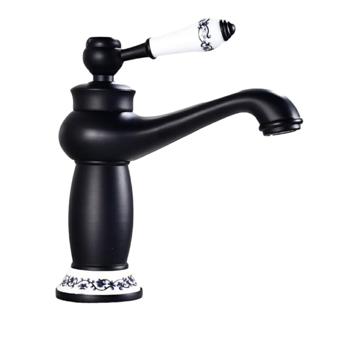 Rubinetto miscelatore per lavabo bagno vintage nero con dettagli in ceramica