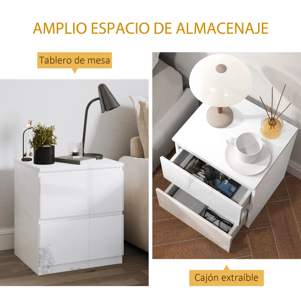 Comodino con 2 Cassetti ¨C zephmum ¨C Bianco Lucido 40x34x45 cm