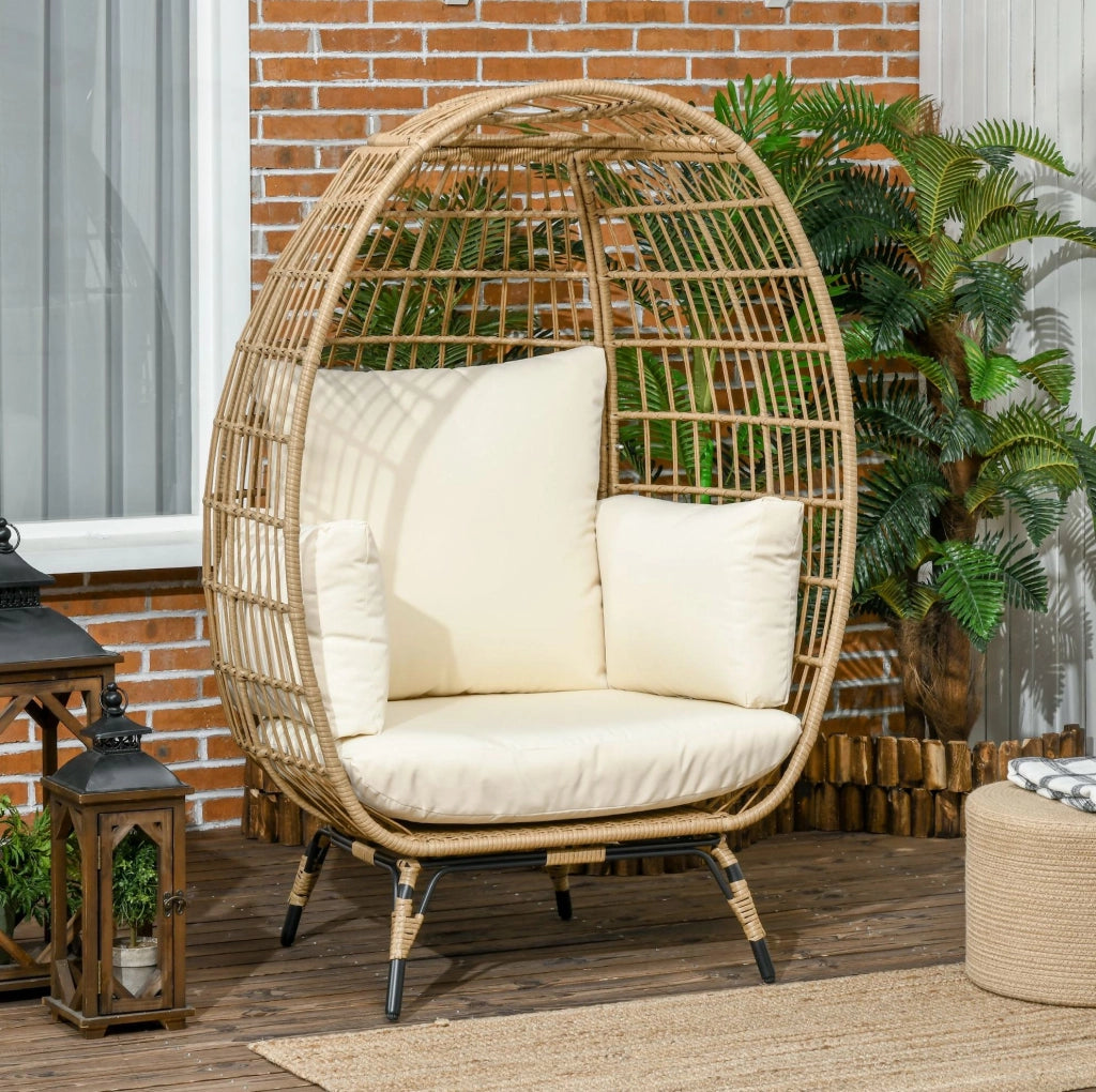 Poltrona da giardino a cestello ovale con cuscini; 105 x 90 x 148 cm; khaki