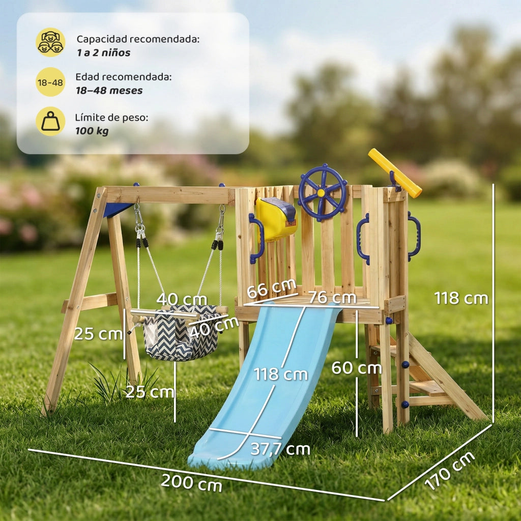 Altalena e Scivolo per Bambini in Legno ¨C zephmum ¨C Legno Naturale