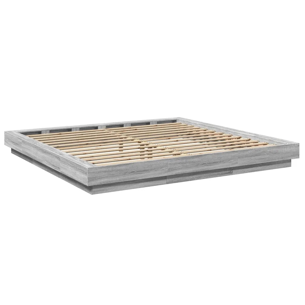 Letto matrimoniale | Letto per adulti | Giroletto Luci LED Grigio Sonoma 200x200 cm Legno Multistrato