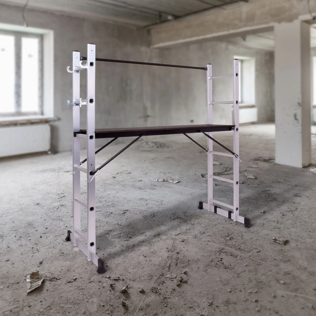 RIG 100 - Impalcatura Multifunzione Trabattello 3 in 1 H165,5 cm Scala in Alluminio con Ruot