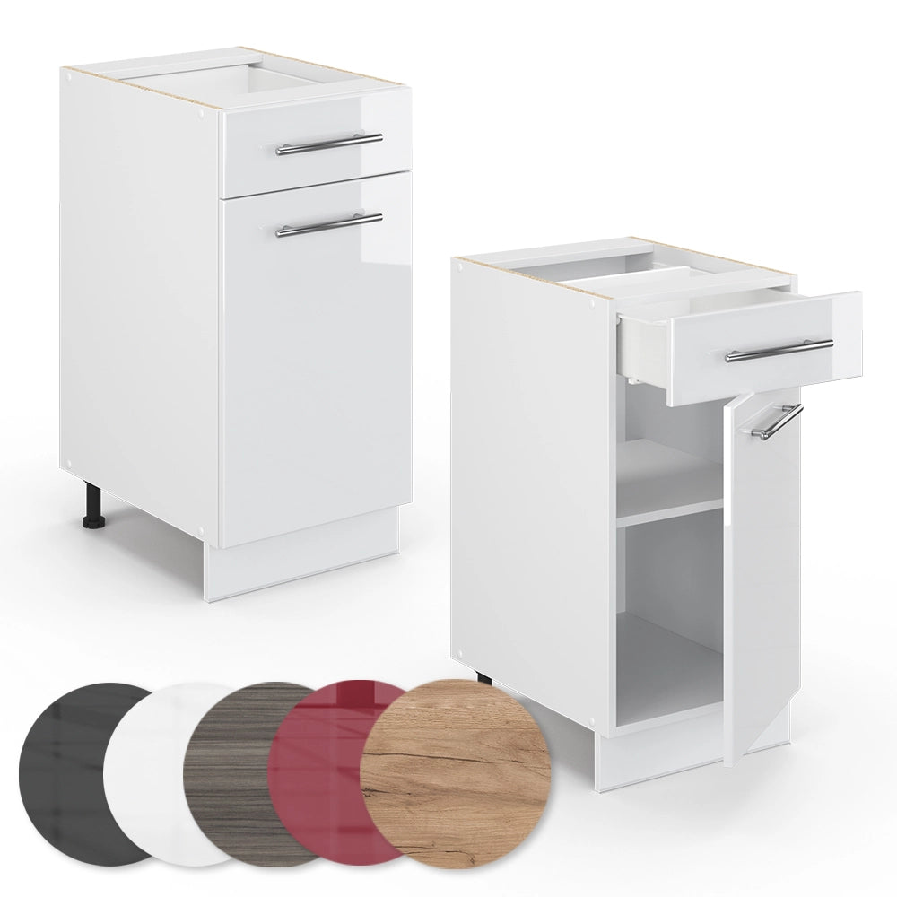 Mobiletto base per cucina Fame-Line Bianco lucido/Bianco 40 cm senza piano di lavoro Vicco