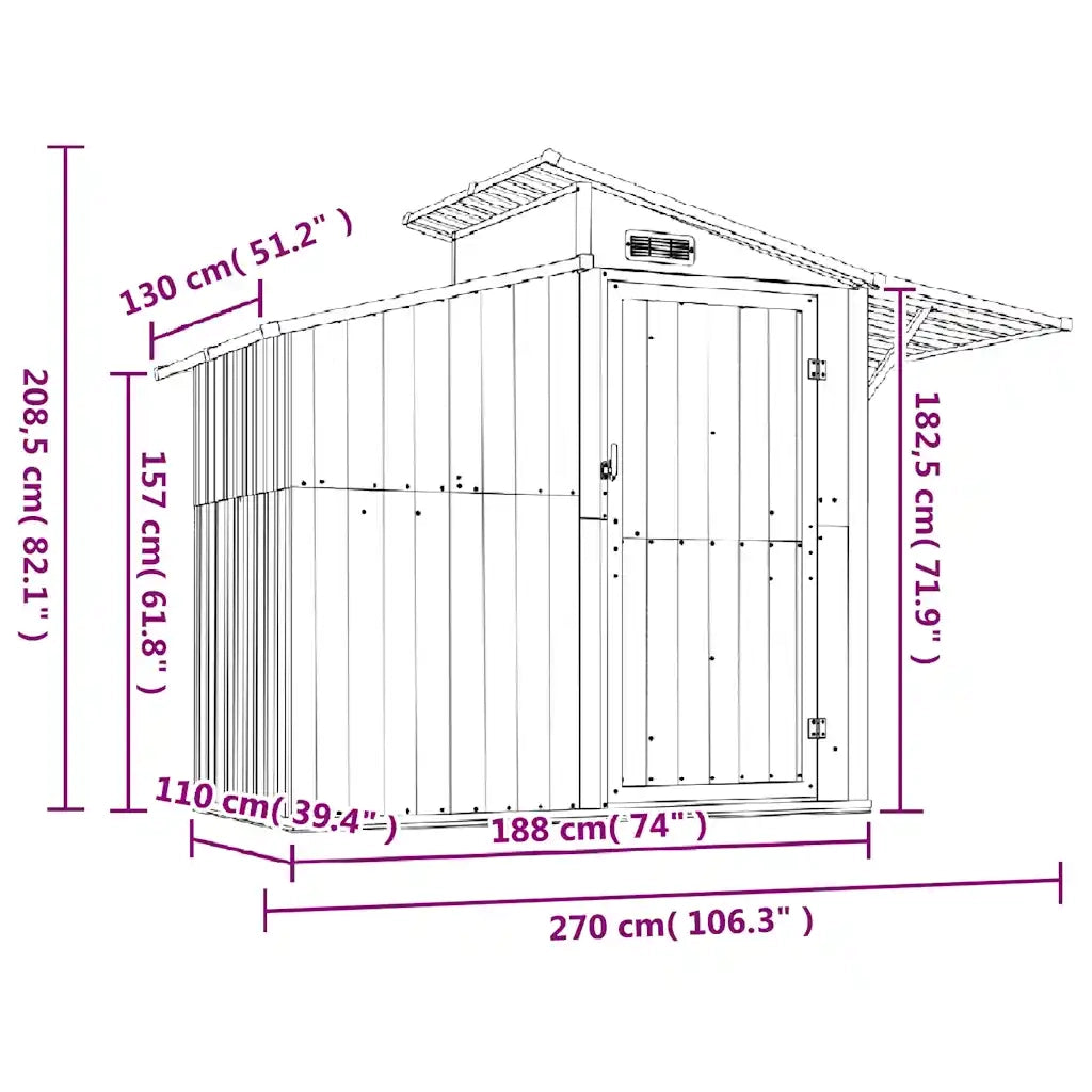 Capanno da Giardino Marrone 270x130x208,5 cm Acciaio Zincato CFW2607330