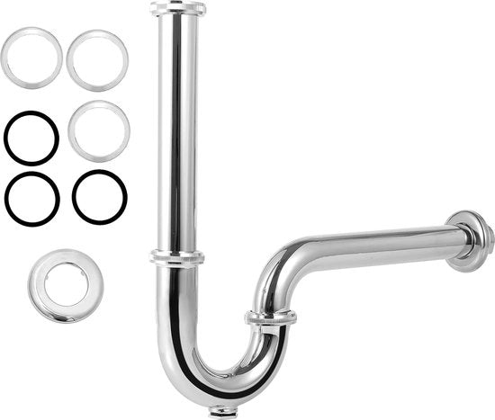 Bui sifon universale in acciaio inossidabile [lungo], 1-1/4 "x32mm val P in acciaio con flangia e connessione di pulizia. Adatto per vasca da bagno, lavabo e tubo di scarico.