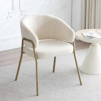 Sedia Imbottita in Velluto di Agnello con Braccioli, Schienale con Motivo a Fori, Gambe Dorate, 49x48x78 cm, Bianco