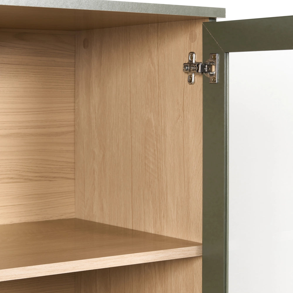 Mobile decorativo 80 cm verde con legno chiaro in legno ingegnerizzato con display in vetro Classico scandinavo a ripiani alti Sala da pranzo Soggiorno