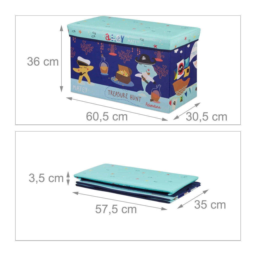 Pouf contenitore portaoggetti pieghevole per giocattoli bambini 36 x 60,5 x 30,5 cm in poliestere blu 13_0006332