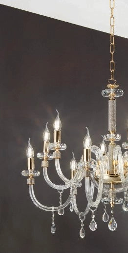 LAMPADARIO DIDO 6 LUCI CRISTALLO E ORO ATTACCO E14 D.65CM