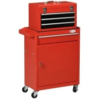DURHAND Carrello Porta Attrezzi 2 in 1 con Cassetta Rimovibile e Armadietto con Chiave in Acciaio, Rosso