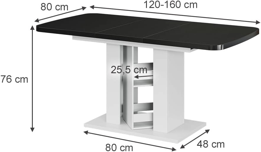 tavolo da pranzo allungabile Fenaro, Nero/bianco, 120 x 80 cm, allungabile con estrazione sincronizzata per lunghezza tavolo variabile
