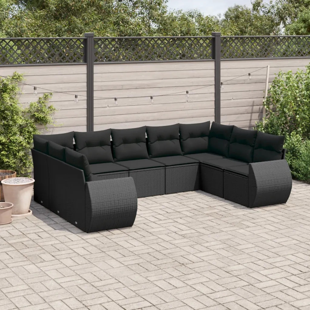 Set Divani da Giardino 9 pz con Cuscini Nero in Polyrattan 3254132