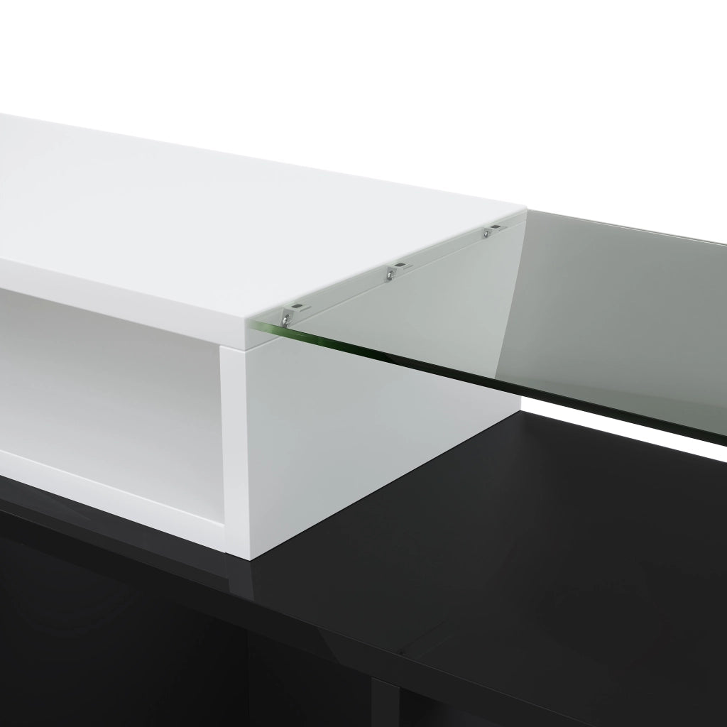 Mobile TV con 6 Ante; 2 Cassetti e LED; Bianco e Nero Lucido; 200¡Á35¡Á60 cm; in Pannello Truciolare
