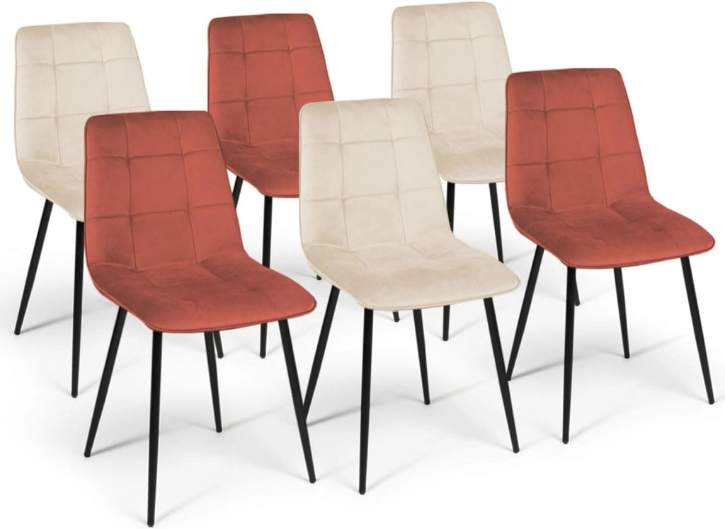 Set di 6 sedie MILA in velluto misto terracotta e beige x3