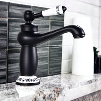 Rubinetto miscelatore per lavabo bagno vintage nero con dettagli in ceramica