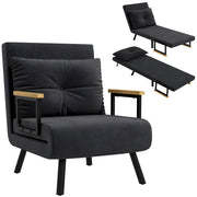 Poltrona letto convertibile 4 in 1 ¨C Xylo ¨C Tessuto effetto velluto nero con braccioli in legno