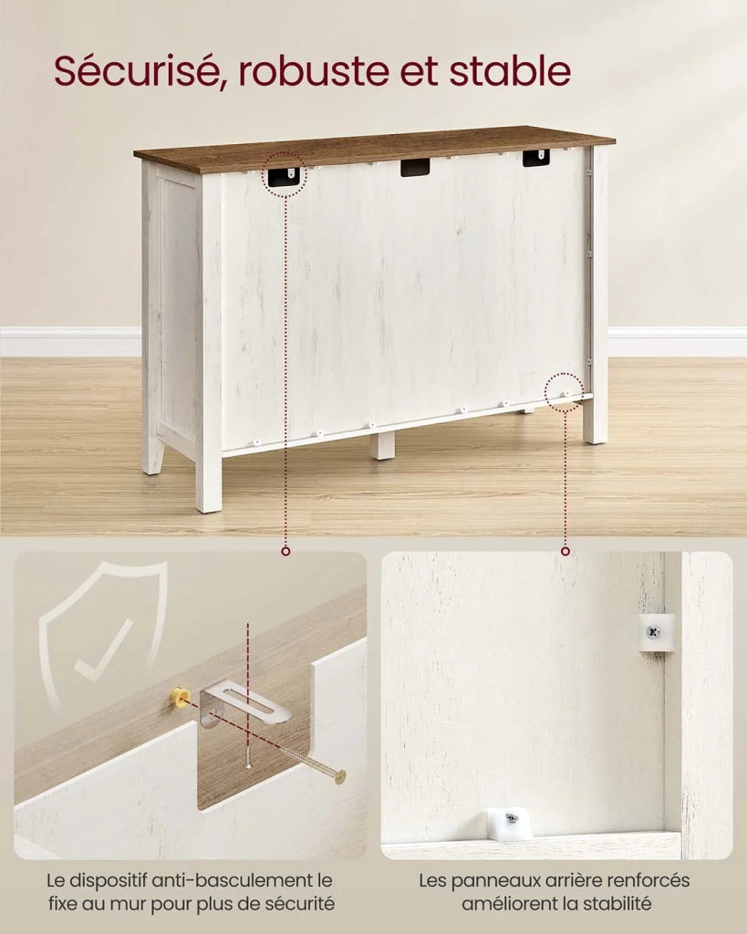 Mobiletto portaoggetti con cassetto mobiletto da cucina con ante ripiano regolabile stile country per soggiorno 40 x 1145 x 80 cm bianco 12_0004542