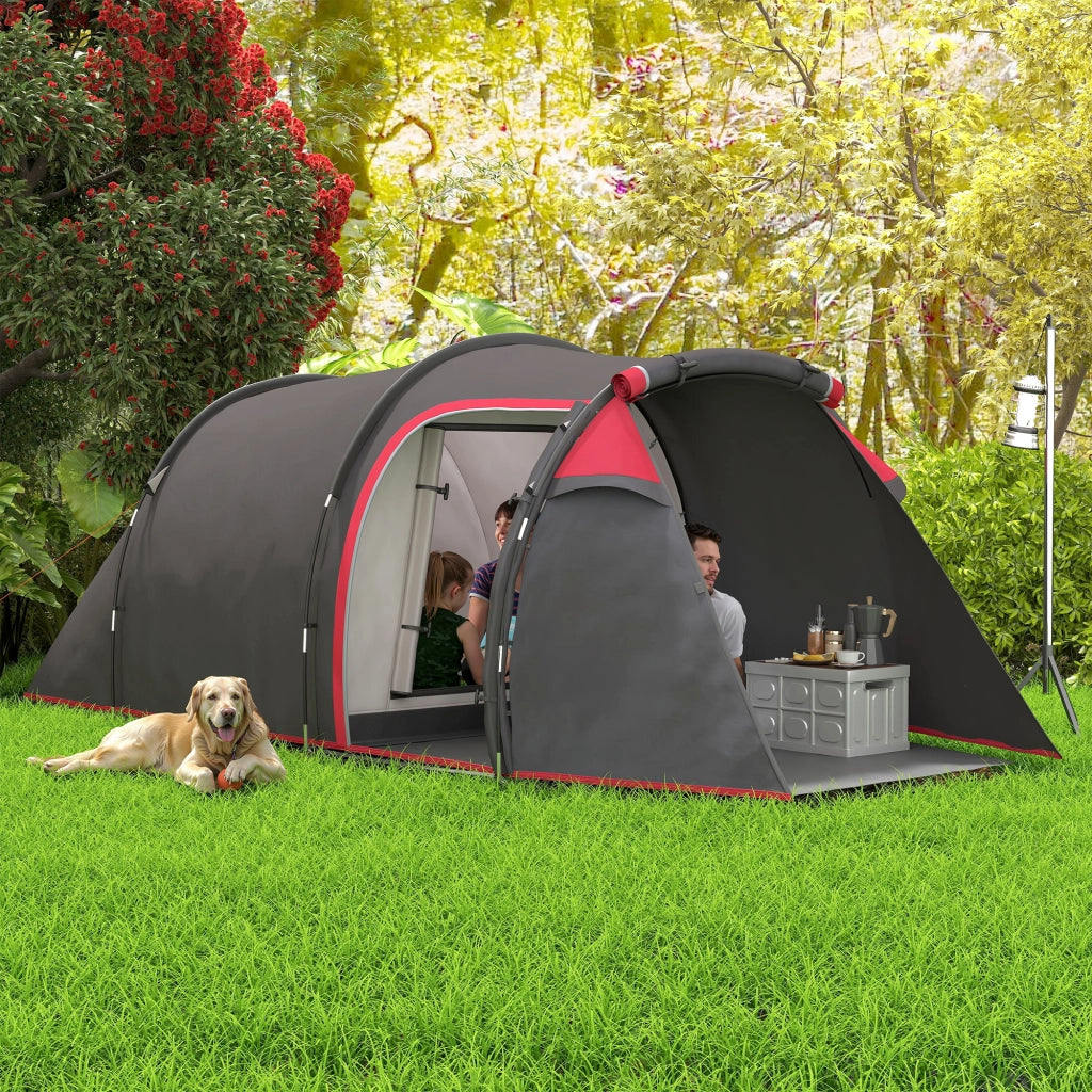 Tenda da Campeggio 2-4 Posti con Vestibolo e Porte con Cerniera, 426x206x154cm Grigio