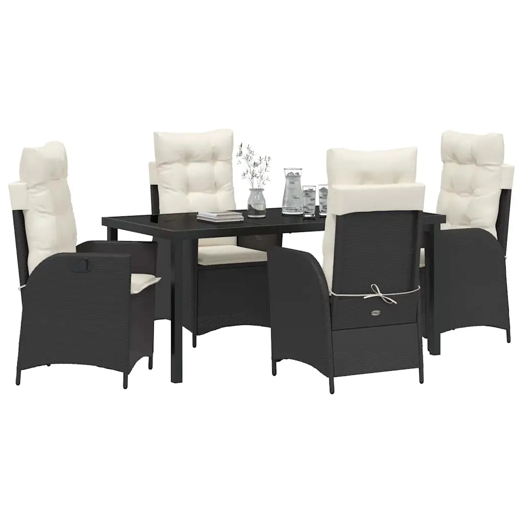 Set da Pranzo per Giardino con cuscino 5 pcs Nero polyrattan 3380480