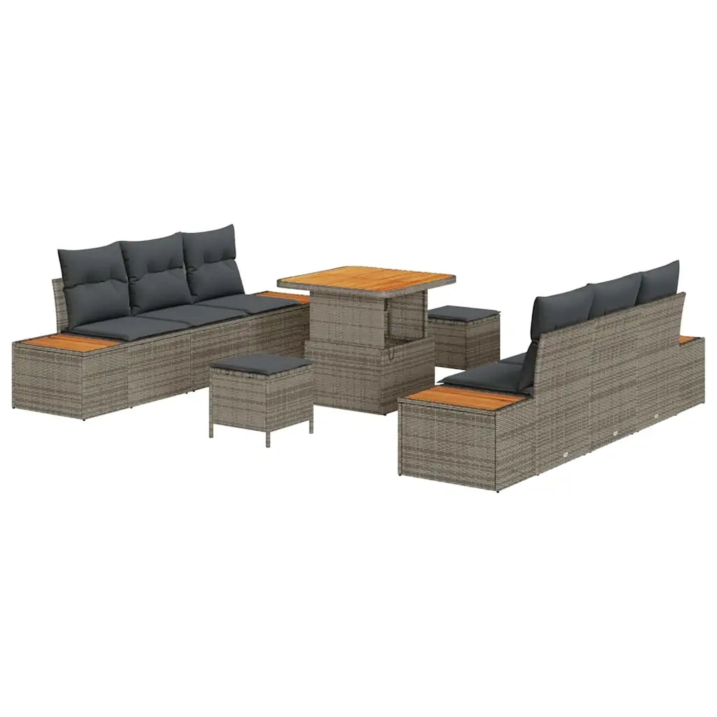 Set Divano da Giardino con cuscino 9 pcs Grigio Poly Rattan 3364818