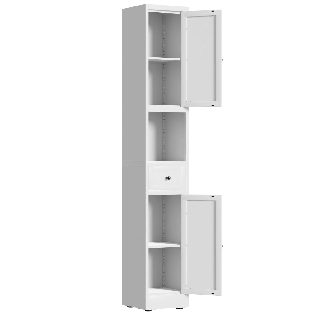 ARMADIO SALVASPAZIO 180,34 x 30 x 30 cm in metallo bianco per bagno con 2 ante e 5 ripiani